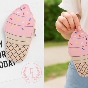 Kawaii Ice Cream Cone Coin Purse Pink Sprinkles PU Leather NWT